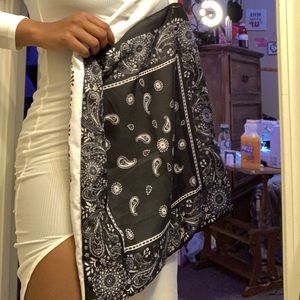Half white half black bandanna tote bag